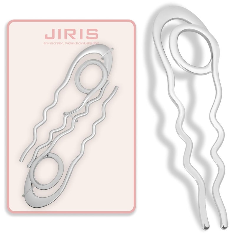JIRIS IRIS 2PCS French Hair Pins Large U-Shaped Pins for Women and Girls Fashion Metal Hair Pin French Twist Hair Pins for Buns, Updos,Stylish and Functional(set7-silver) - Image 1